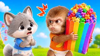 Sharing is Caring | Hey Baby Monkey, Can You Share Rainbow Popcorn | Nursery Rhymes & Kids Songs