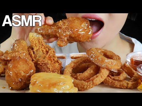 ASMR <strong>CANDIED</strong> FRIED CHICKEN ONION RINGS POPEYES EATING SOUNDS MUKBANG