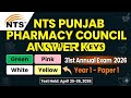 NTS Punjab Pharmacy Council Answer Keys 2026 | Year 1 Paper 1 All ColorsPunjab Pharmacy Council 