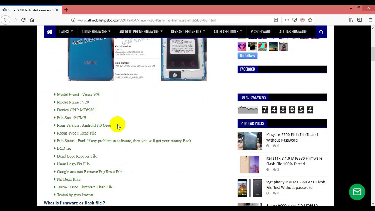 Vmax V20 Flash File MT6580 8.0 FRP Hang Logo & Dead Recovery Firmware File