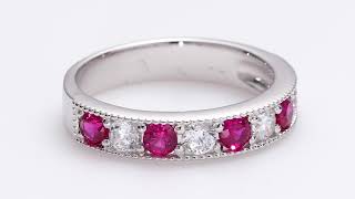 Sterling Silver Created Ruby Milgrain Half Eternity Ring Band Sizes 5 to 9 SR11862
