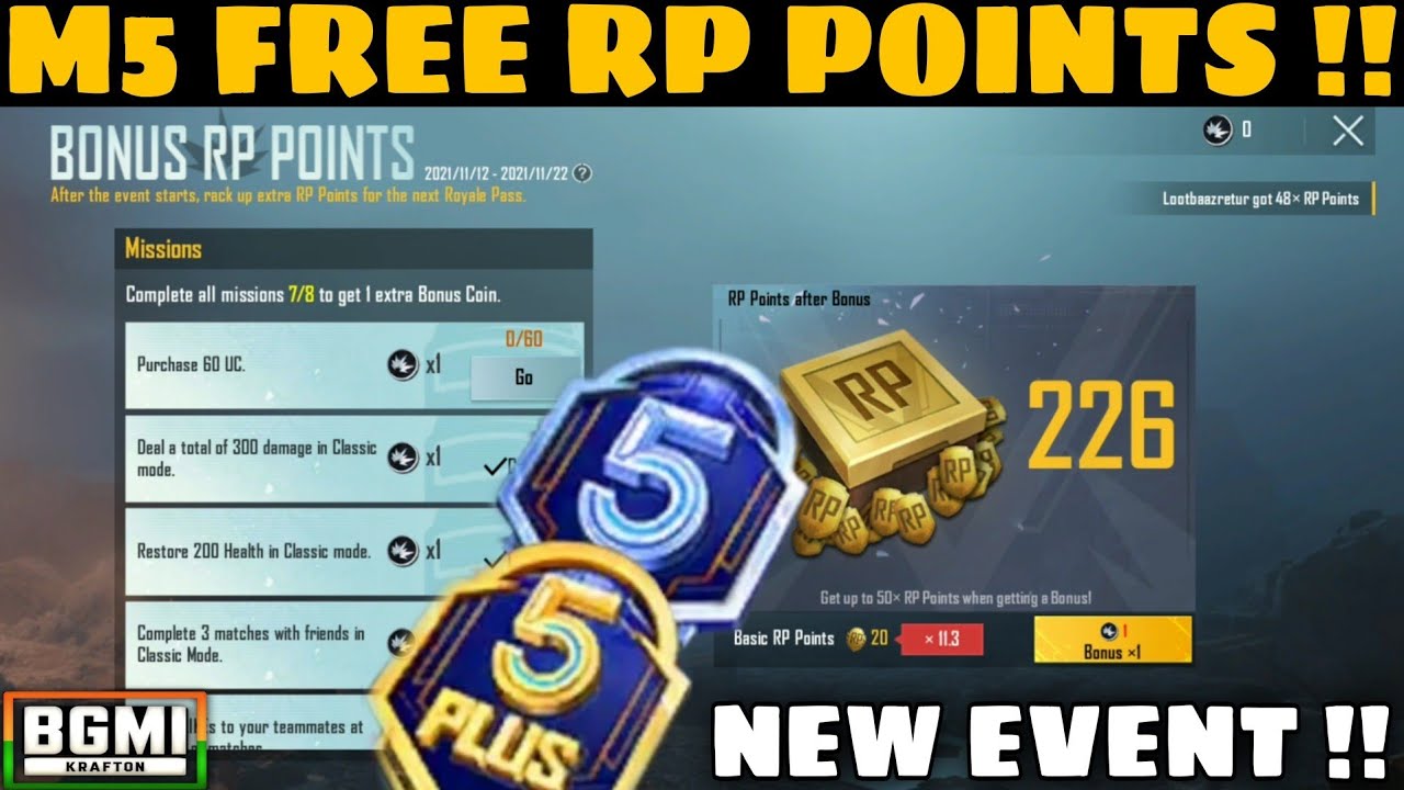 BONUS RP POINTS😍 NEW EVENT IN BGMI || GET FREE M5 RP POINTS || GET FREE ...