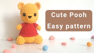 Crochet Winnie the Pooh, free Amigurumi plush pattern for beginners