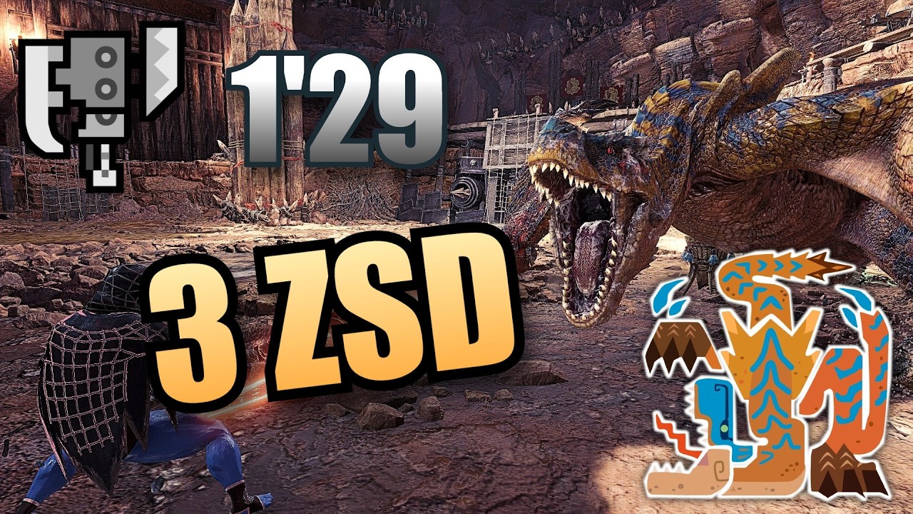 Tigrex in 3 ZSDs | Tigrex 1'29 Switch Axe Solo Speedrun | Monster