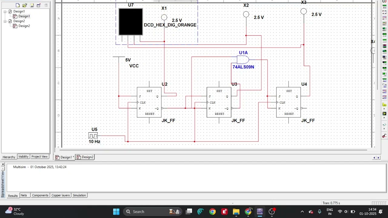 3-bit synchronous Down counter using J-K flip-flops 
