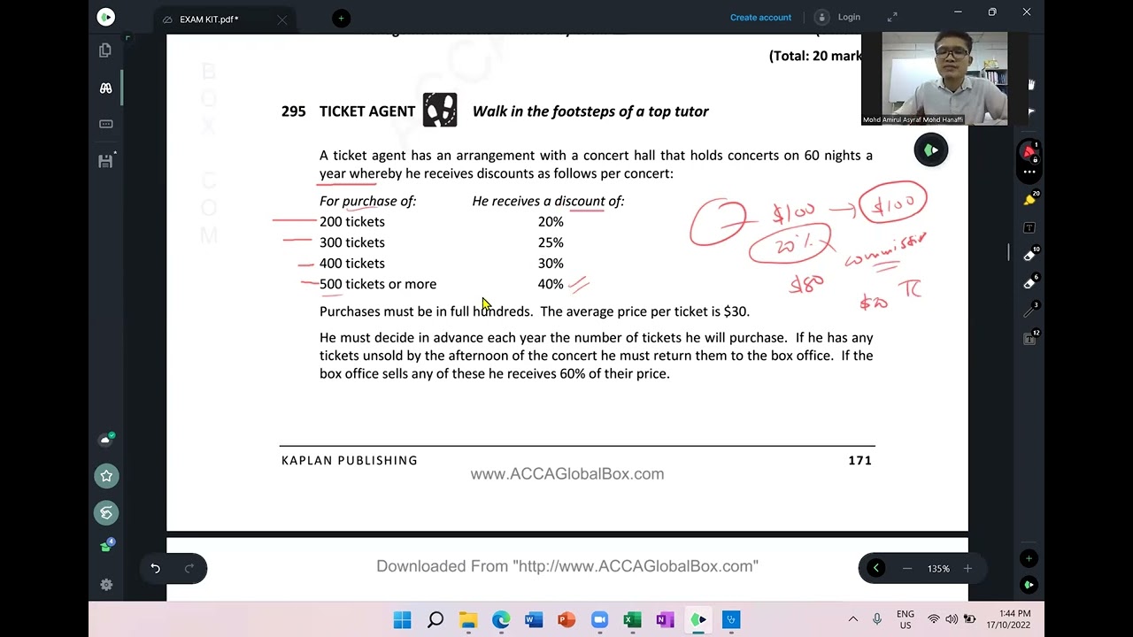 Constructing Payoff Table (Kaplan's Ticket Agent)