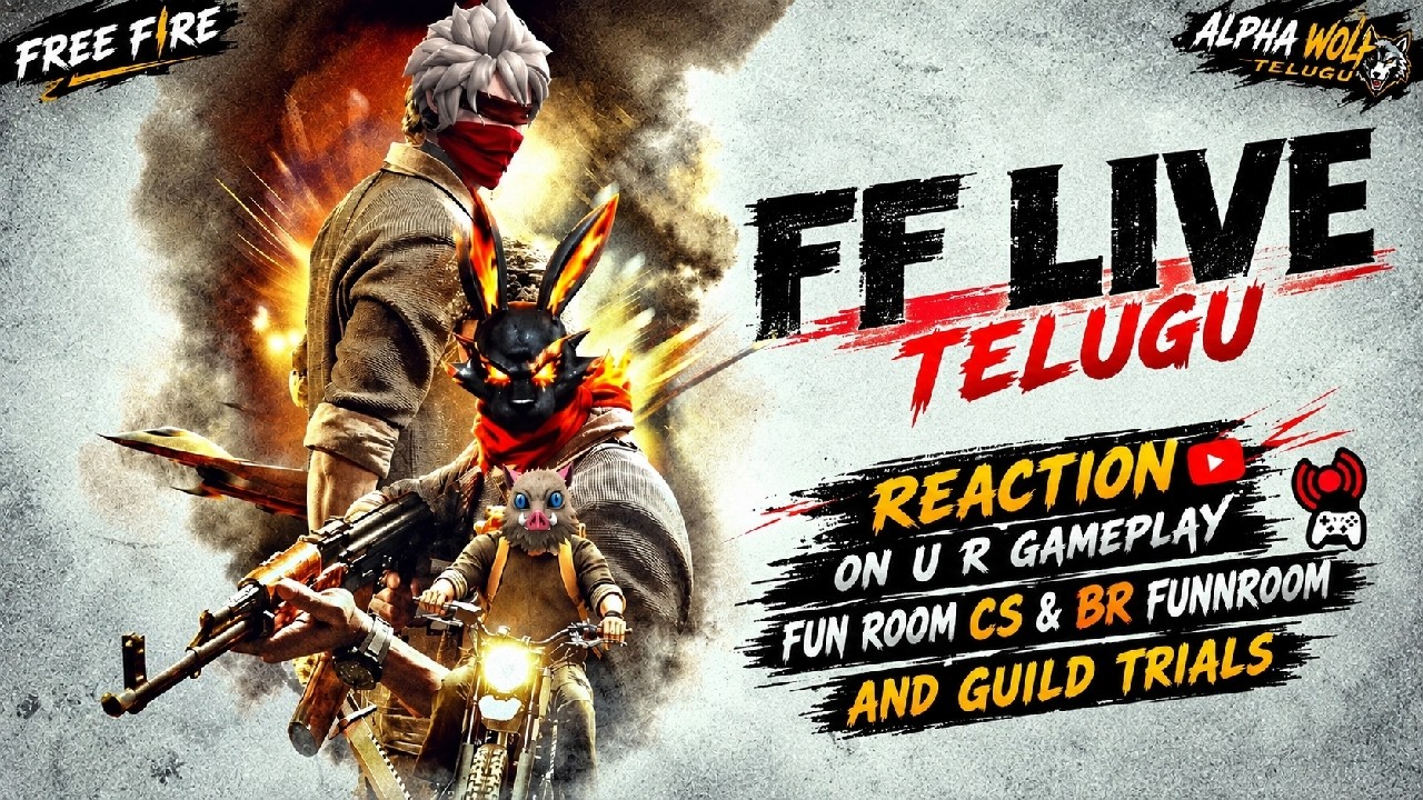 🔴 FREE FIRE LIVE TELUGU 🔥 | 1V2 GUILD TRIALS | REACTION + FUN ROOMS