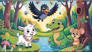 Information Four Friends  | Crow, Goat, Mouse & Crocodile | English Cartoon Moral Story for Kids Guide