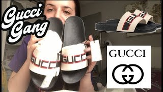 gucci striped slides