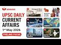 UPSC Current Affairs 1 May 2026 | Komagata Maru, IPPB SHG, AMOC, Kanha Tiger Reserve | Prelims 2026
