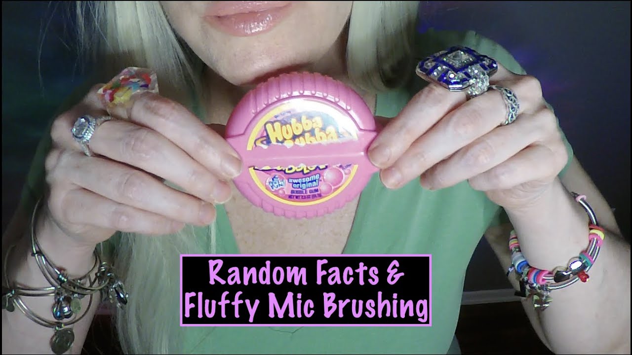 ASMR Gum Chewing Random Facts | Fluffy Mic Brushing | Hubba Bubba Bubble Tape Gum | Whispered