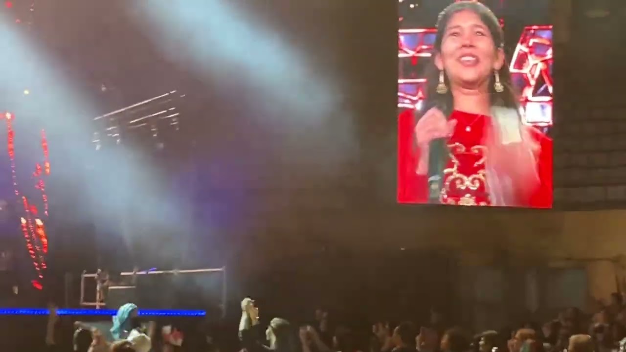Dimash Barcelona 16b speech and song with Kazakh girl young singer Zhanel Ali