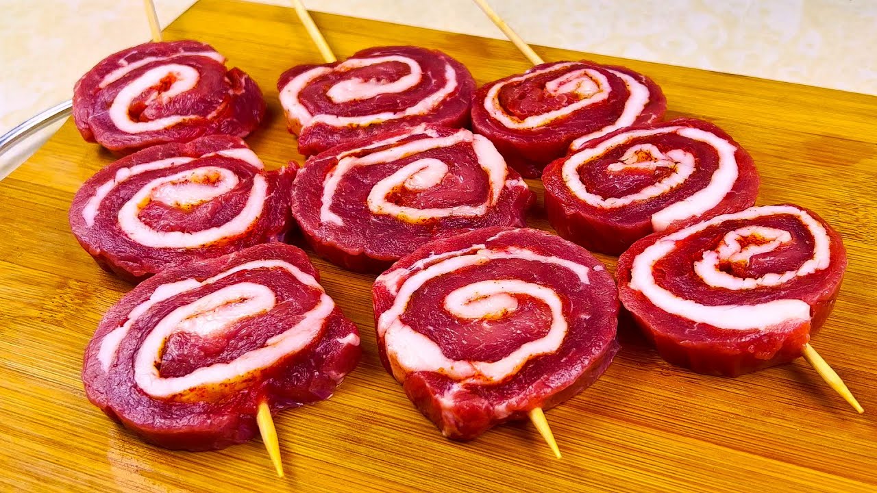 Beef Tenderloin Roulette Kebab with Veggie Salad! Shish Kabob with Vegetables! YouTube