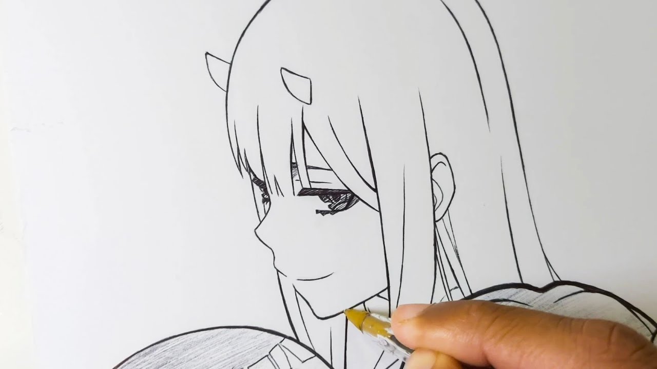 Drawing Zero Two Using A Pen! From Darling In The Franx | ss_art1 - YouTube