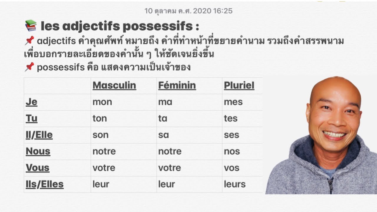 ภาษาฝรั่งเศส - แบบฝึกหัด คำคุณศัพท์แสดงความเป็นเจ้าของ Completez Avec Les  Adjectifs Possessifs - Youtube