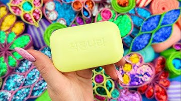 Relaxing ASMR Soap Art: Crushing Colorful Soap, Cutting cubes, and Creating with Glitter and Foam!