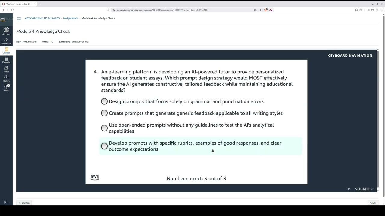 Module 4 Knowledge Check | Using Prompts and Prompt Engineering | AWS Generative AI Foundations