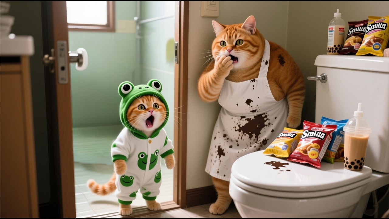 Ginger Kitten Caught Mama Cat Eating in Secret