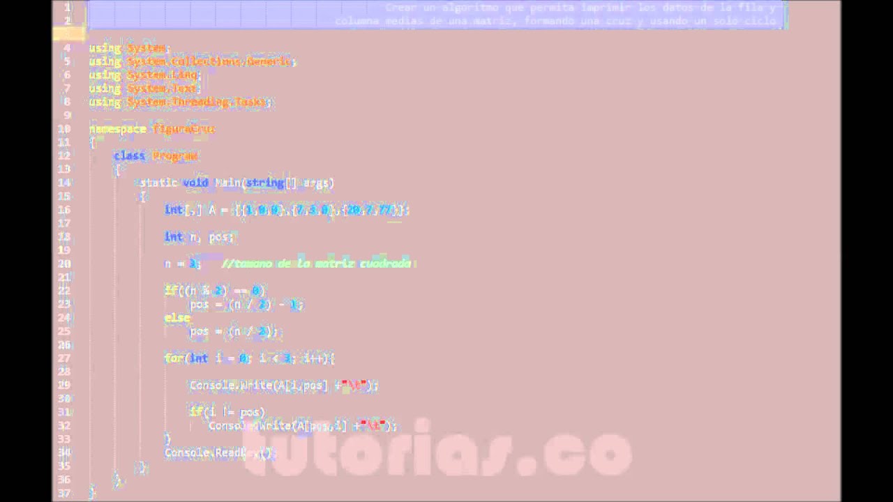 arrays -- visualStudio c#(imprimir fila y columna medias figura Cruz ...