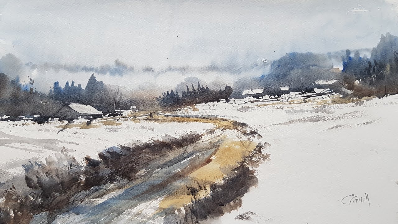 How to paint a simple winter landscape in watercolour using the big ...