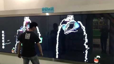 Virtual pitcher with virtual water interactive experience on realistic display LCD video wall