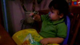 Aiden eating his birthday cake!