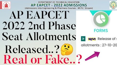 AP EAPCET 2022 2nd Phase Seat Allotments Released or not.?//AP EAMCET 2022 2nd Phase Seat Allotments