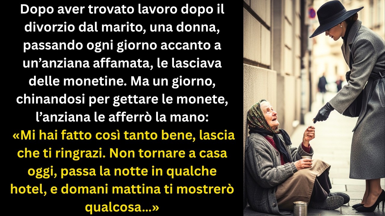 Dopo il divorzio dal marito, trovò lavoro e ogni giorno passava davanti a una vecchia affamata...