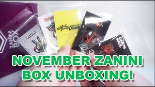 Unboxing The November Zanini Box Enamal Pins and Collector Cards! Marvel, Cyberpunk 2077, and MORE!