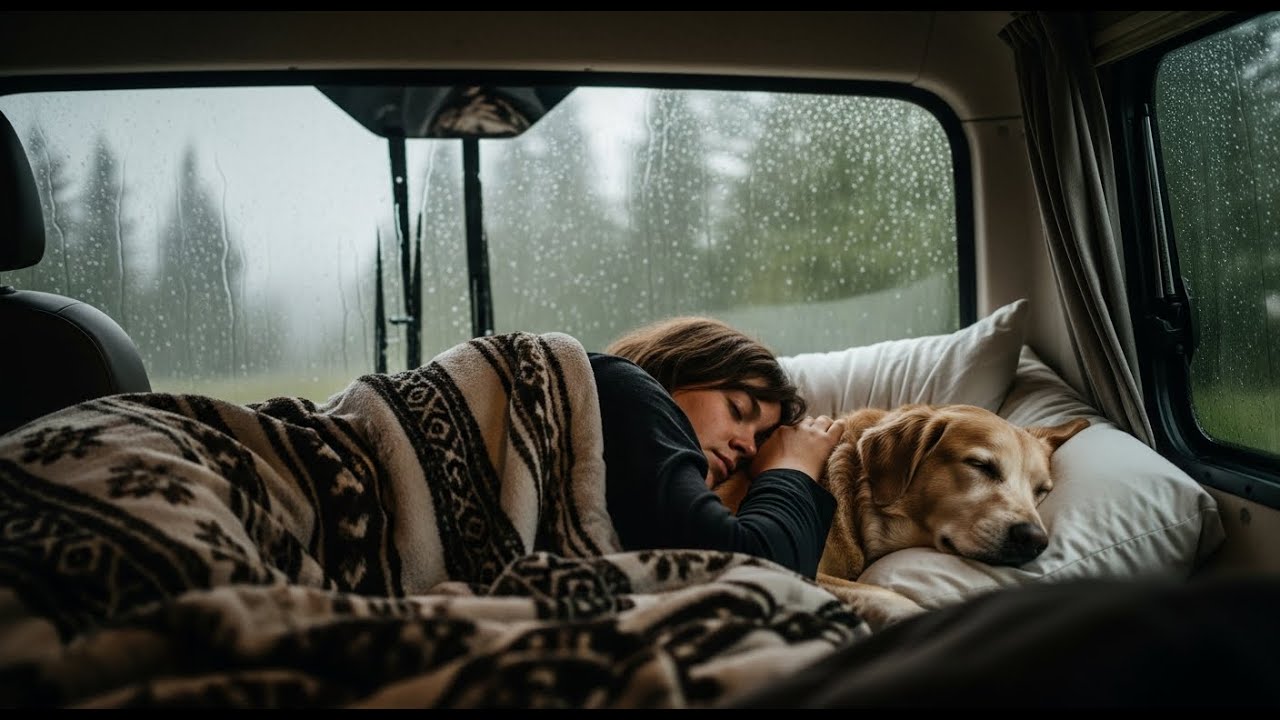 Cozy Vanlife Rain Ambience — Sleeping with My Dog in a Warm Camper | Relaxing Sounds