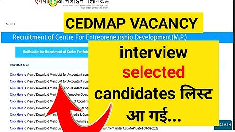 Mponline cedmap vacancy latest update| cedmap vacancy interview selected candidates list out