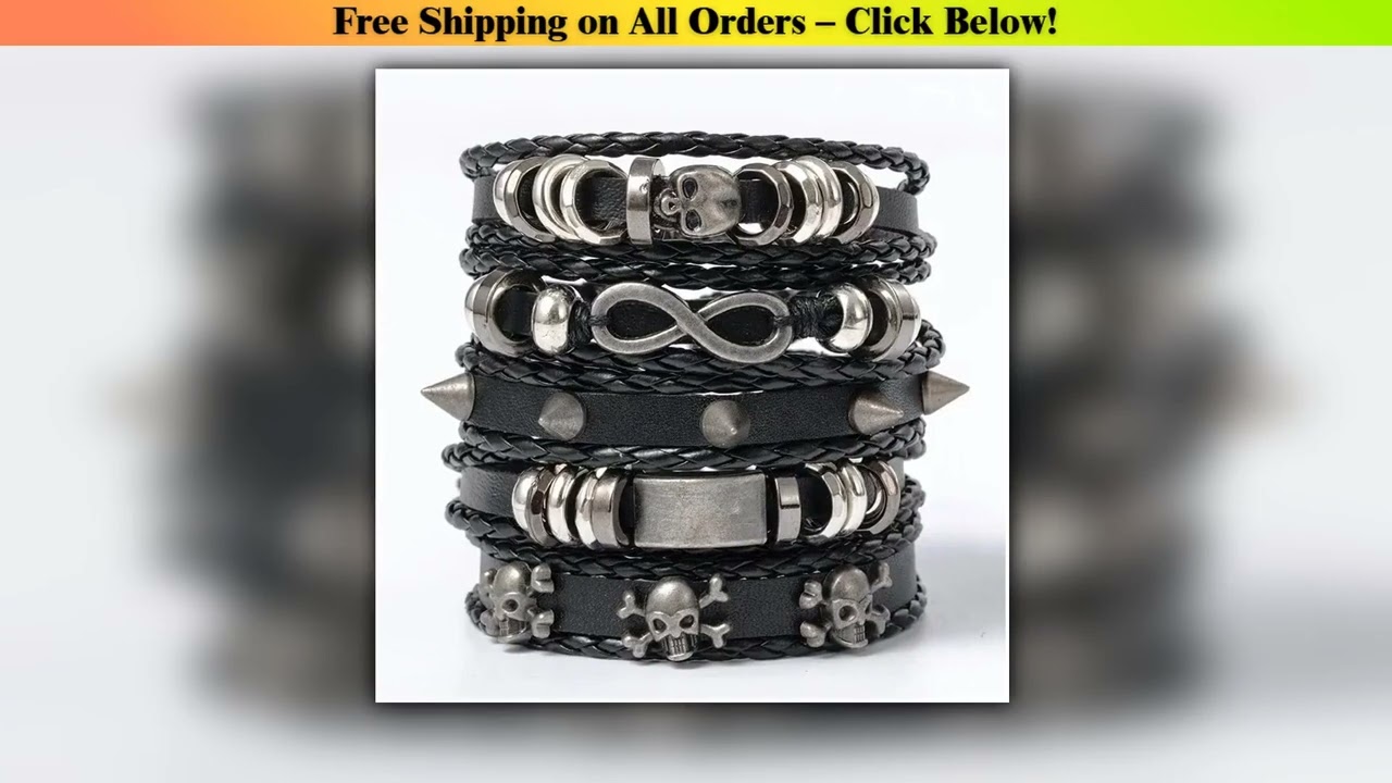 5pcs Metal Diy Braided Punk Style Bracelet Set Featuring Pu Leather And Beads Everyday Edition