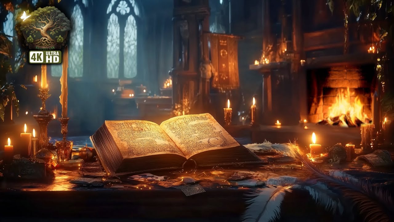 🧙‍♂️ Зачарованная зимняя башня: камин ASMR 4K и сон в атмосфере шторма