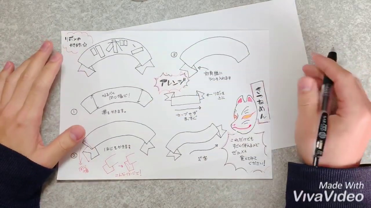 イラスト講座 簡単なリボンの描き方 装飾 デコレーションにどうぞ Youtube