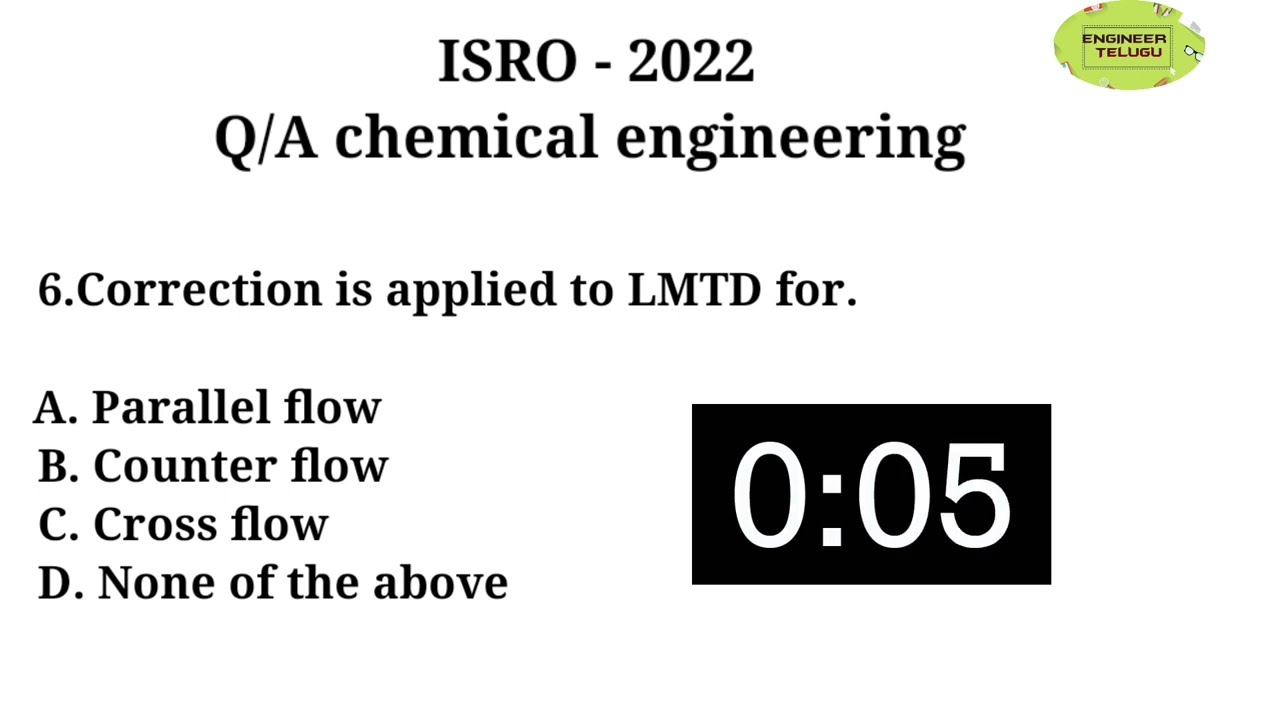 ISRO 2022 MCQS CHEMICAL ENGINEERING - 1
