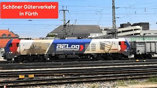Fürth Hbf: BELog mit BELinda Stadler EuruDual, Vectron mit Mercedes LKW, DB Cargo Mischer & KLV-Zug