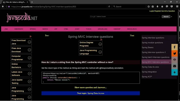 How do I return a string from the Spring MVC controller without a view? | javapedia.net