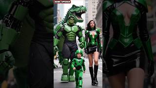 Hulk And Spiderman With Thier Wives And Dinosaur