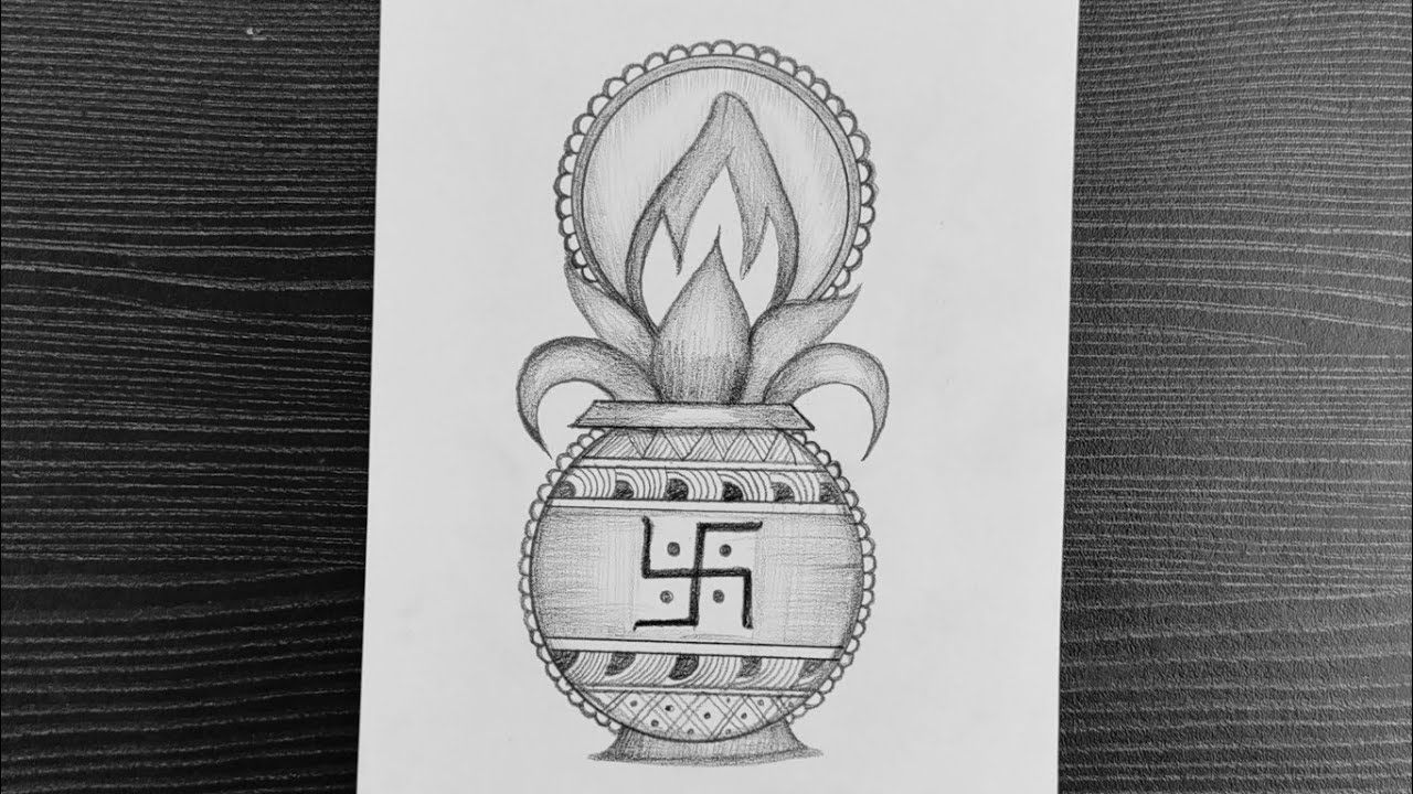 Kalash Drawing Easy // How To Draw Navratri Kalash Drawing // Navratri Special Pencil Drawing