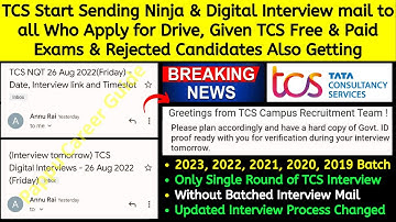 TCS Interview Date Announced | TCS Ninja & Digital Interview Mail Breaking Good News 2023-2019 Batch