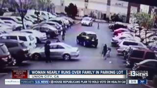 Woman almost runs over people in California parking lot