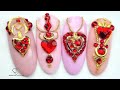 Valentine's Day Nail Art with crystals placement. Rhinestones nail art