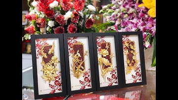 3T Gold - Tranh Tứ quý dát vàng 24k