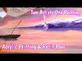 Abstract ACRYLIC Sunset Painting Collaboration with RESIN Clear Coat Finish!  Husband &amp; Wife Artists