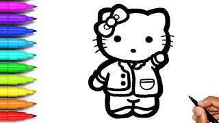 Cute Hello Kitty Drawing and Coloring for Step by Step | How to Draw Hello Kitty for Kids, Toddlers