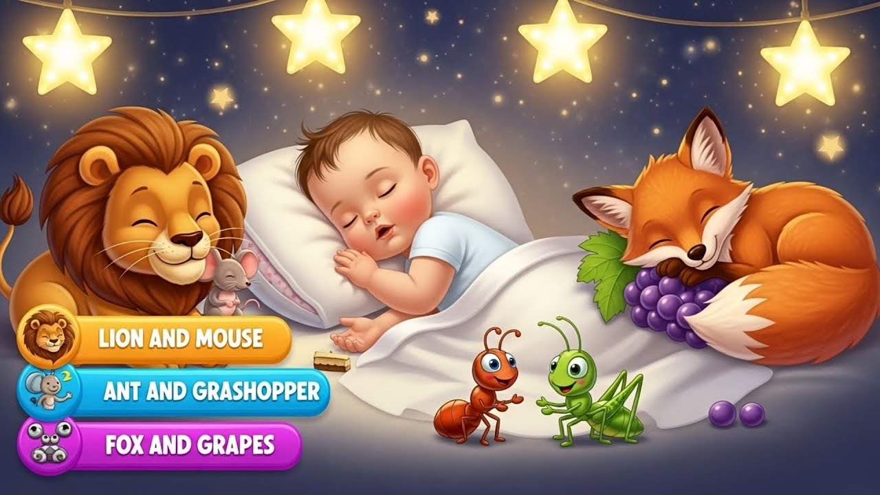 Bedtime Stories: The Lion, the Ant and the Fox (Relaxing) - Peaceful Sleep Story for Kids