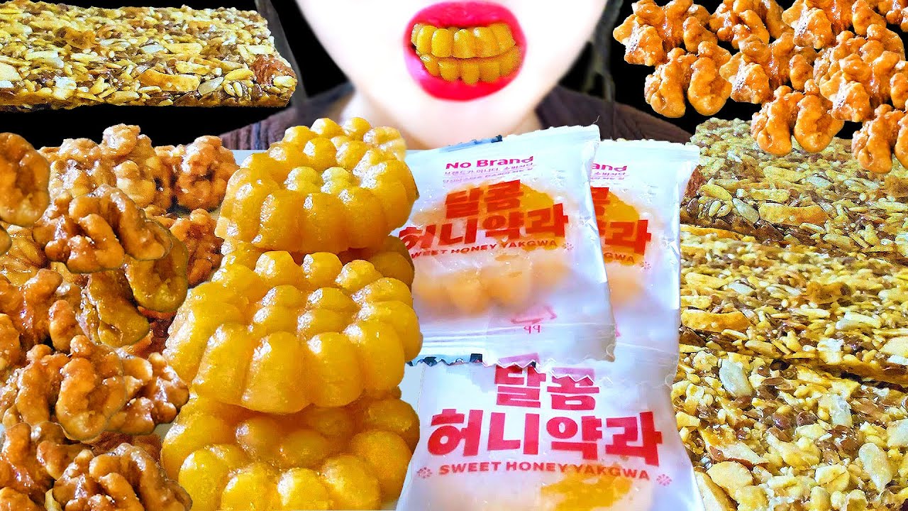 ASMR KOREA DESSERTS 한국디저트 호두강정 약과 견과류강정 먹방 EATING SOUNDS MUKBANG Walnut sweet and sour medicine