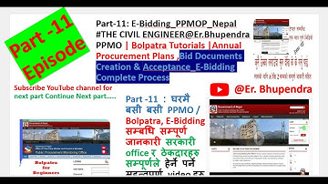Part 11: PPMO | Bolpatra Tutorials|APP, MYP ,Bid Documents_Creation & E-Bidding Complete Process All