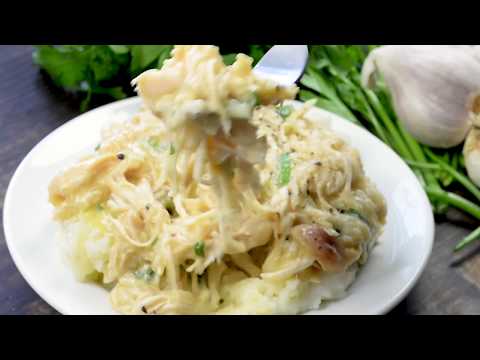 Slow Cooker Chicken and Garlic Gravy over Mashed Potatoes