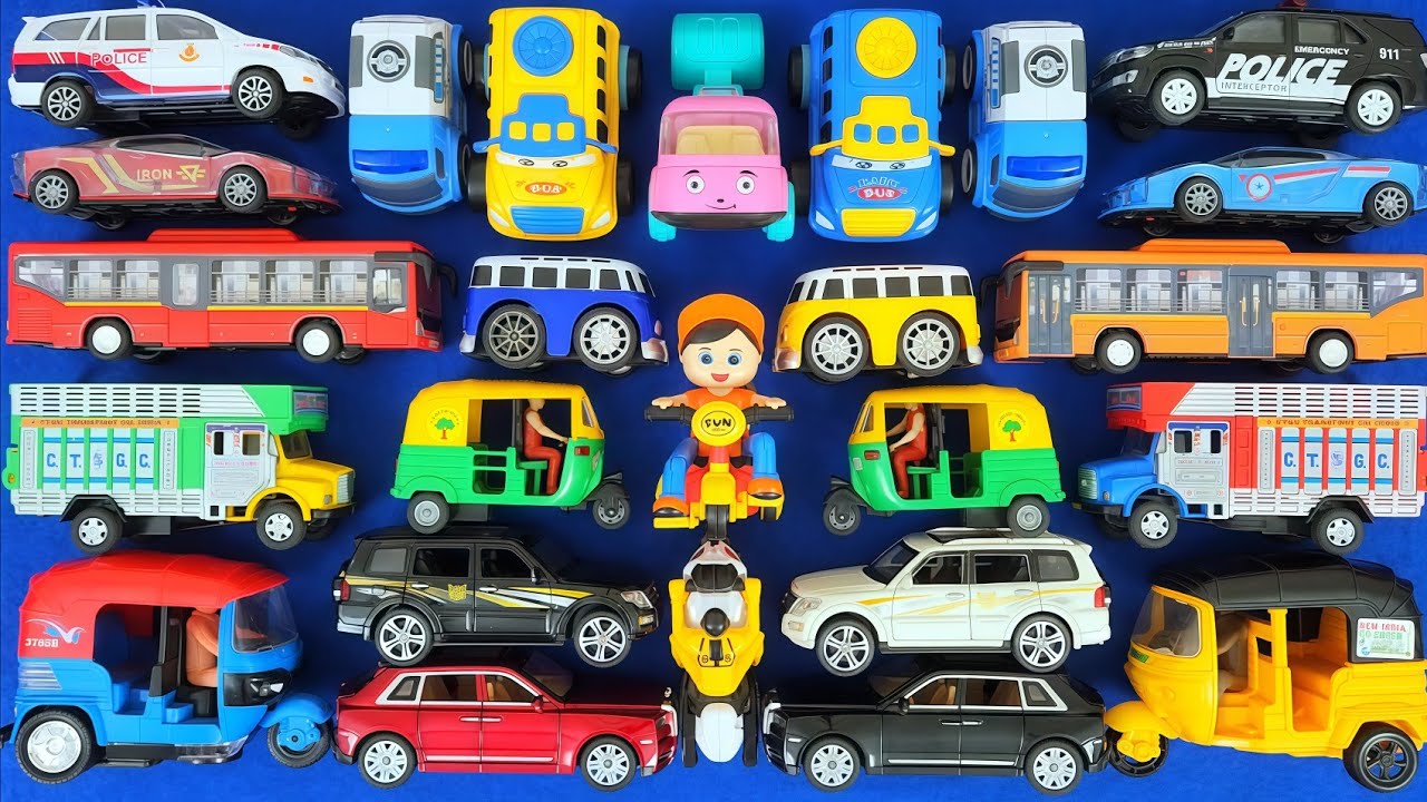 Diecast Vehicle Video for Kids 🚓🚍Police Car, Construction Truck, City Bus & Baby Bus